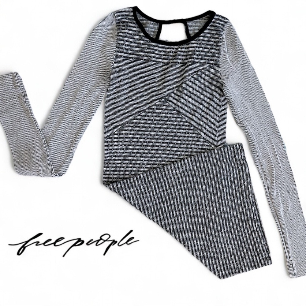 Free People Intimately Black and Gray Striped Light Sweater BodyCon Dress